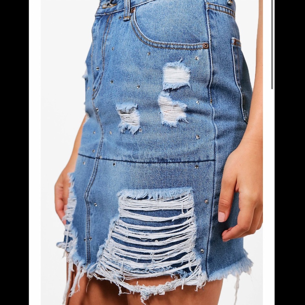 New•Distressed Denim with Rhinestones - Picture 2 of 5